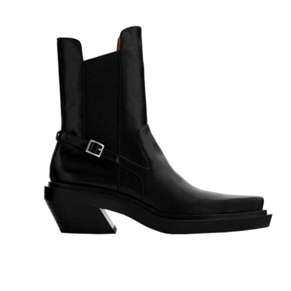 Zara Heeled Leather Square Toe Ankle Boots, 37 Black - Picture 4 of 11